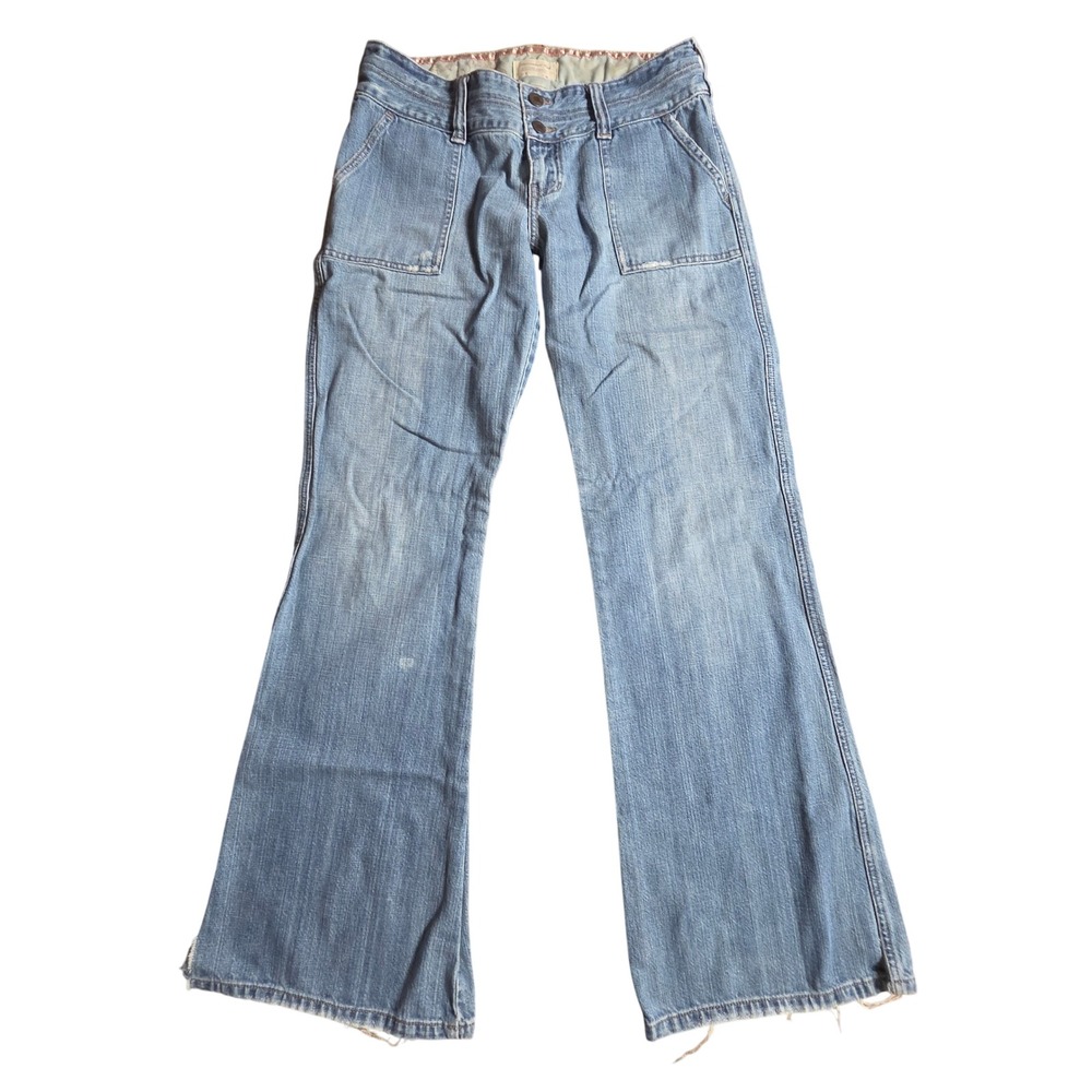 Abercrombie & Fitch Womens Low Rise Flare Jeans 4x32 Distressed Hem Cotton Y2K